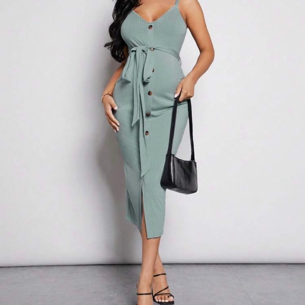 SHEIN Rib-Knit Spaghetti Strap MATERNITY Dress